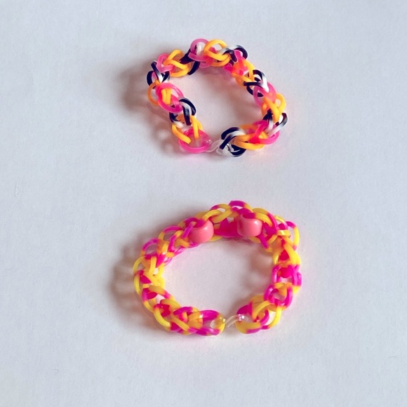 Hand Crafted Bracelets Pair of Brightly Colored Rubber Band Bracelets - Picture 1 of 4